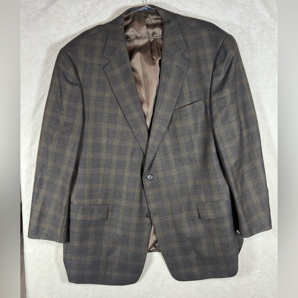 Hart Schaffner Marx HSM Made in USA 48R 100% Wool Brown Checkered Blazer